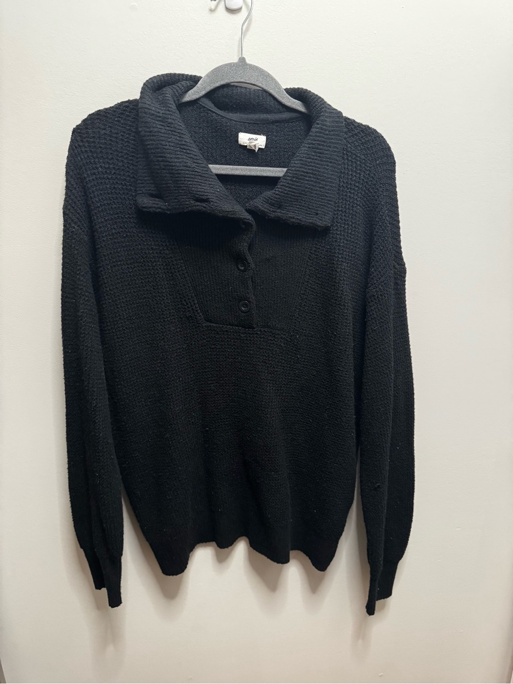 aerie Black Knit Cowl-Neck Button Pullover